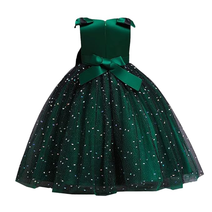 Hopscotch Girls Bow Applique Party Dress Polyester in Green Color