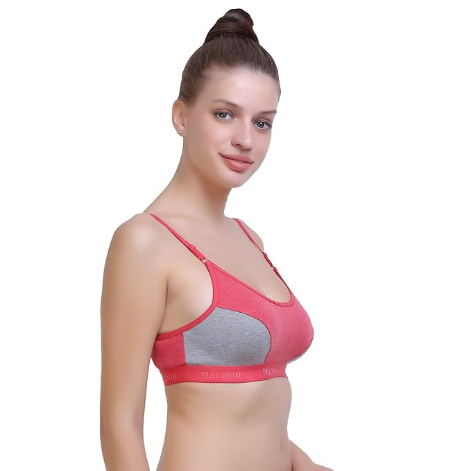 MAROON 903 Multi Cotton Seamed Non Padded 3/4th Coverage Slip-on Non-Wired Women Sports Bra