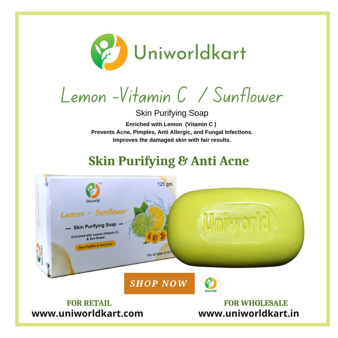 LEMON SUNFLOWER   SKIN PURIFYING & ANTI ACNE SOAP : "GRADE 1 "  125 GM X PACK OF 4