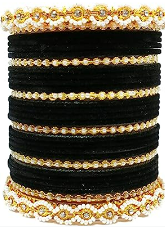 New Black Polished & black stone bangle set for women&girls