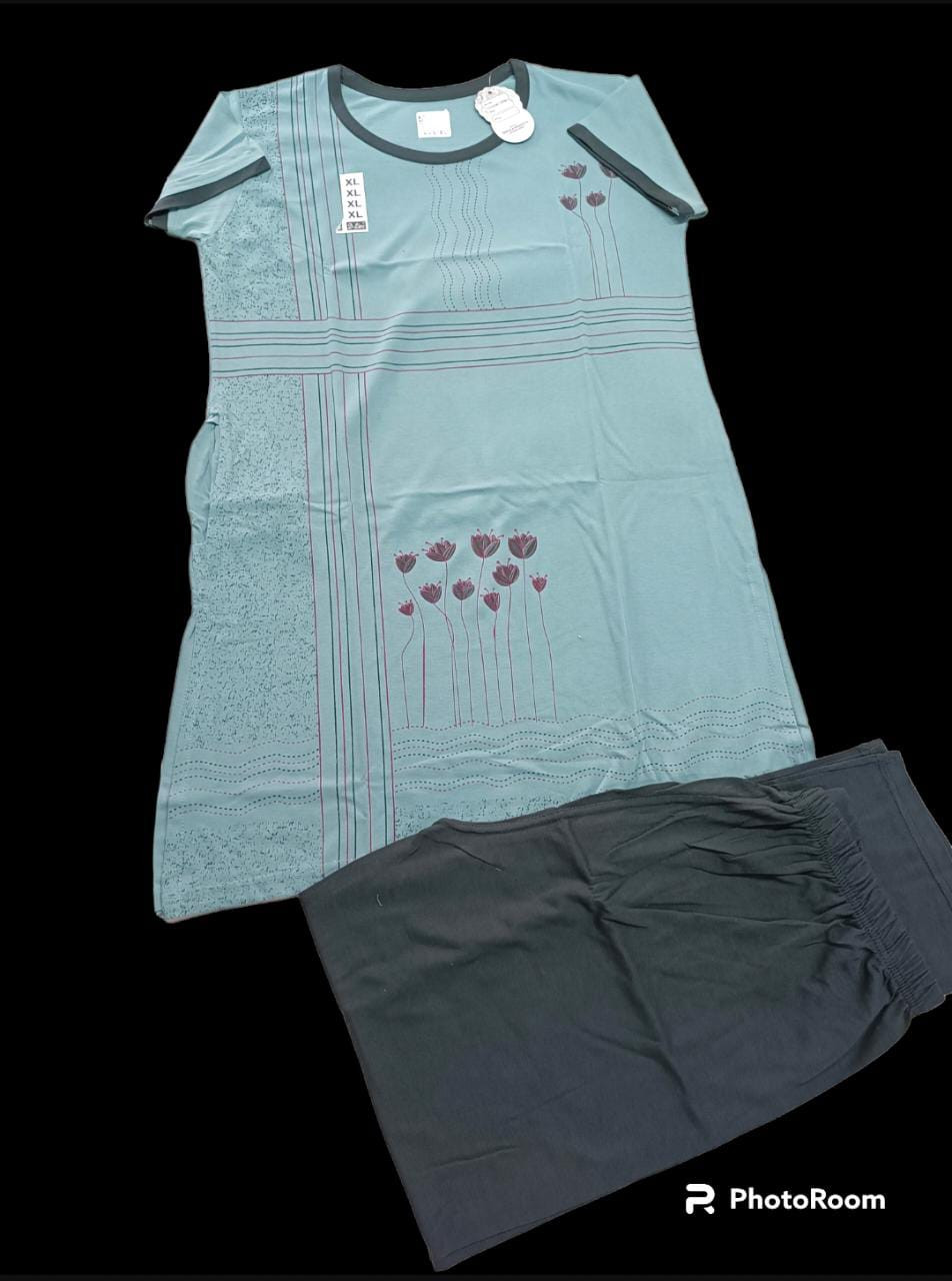 Women's Cotton Half Sleeve T Shirt and Pajama Pants Regular Fit NightSuit Top and Pyjama Set Ladies Night Dress/Night suit/Sleep wear