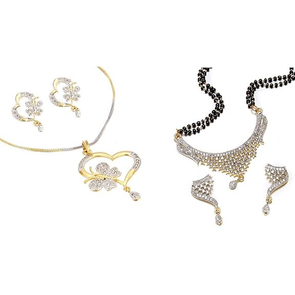 ZENEME Fashion American Diamond Gold Plated Designer Mangalsutra & Pendent Set Jewellery for Women