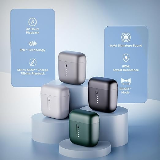 boAt Airdopes 141, Low Latency, ENx Tech, 42HRS Battery, Fast Charge, IWP, IPX4, v5.1 Bluetooth Earbuds, TWS Ear Buds Wireless Earphones with mic (Pure White)