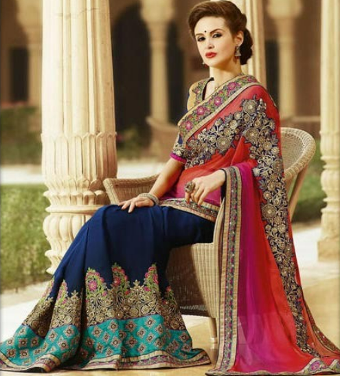 Magnificent Rose Pink Georgette Designer Saree for womens