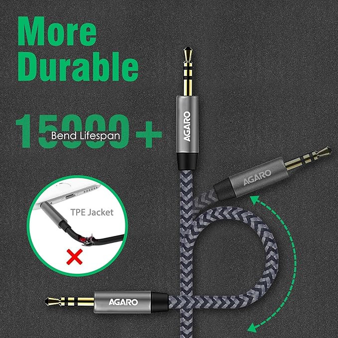 AGARO 3.5mm Audio Cable Stereo Aux 90 Degree Right Angle Aux Cable 24K Gold Plated Male to Male Hi-Fi Sound for Car, Home Stereos, Speakers & More 1M/ 100CM/ 3.2 Ft, Silver & Black, (33664)