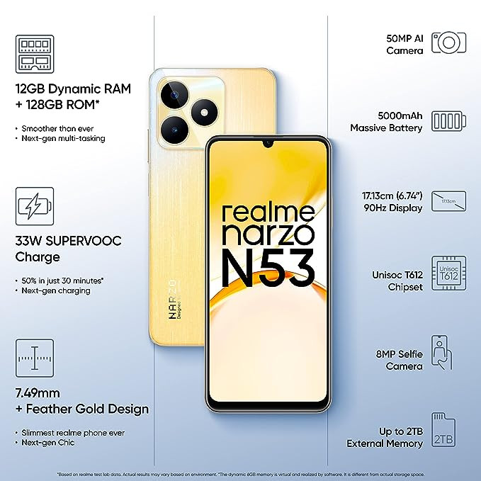 realme narzo N53 (Feather Gold, 6GB+128GB) 33W Segment