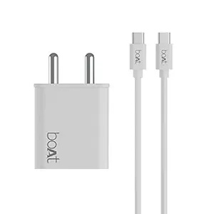 boAt WCDV 22.5W Dual Port Charger with 22.5W Power Delivery Support & 18W Quick Charge 3.0, Smart IC Protection, Auto Detection for Samsung, Xiaomi & Android Users with Type C to Type C Cable(White) V