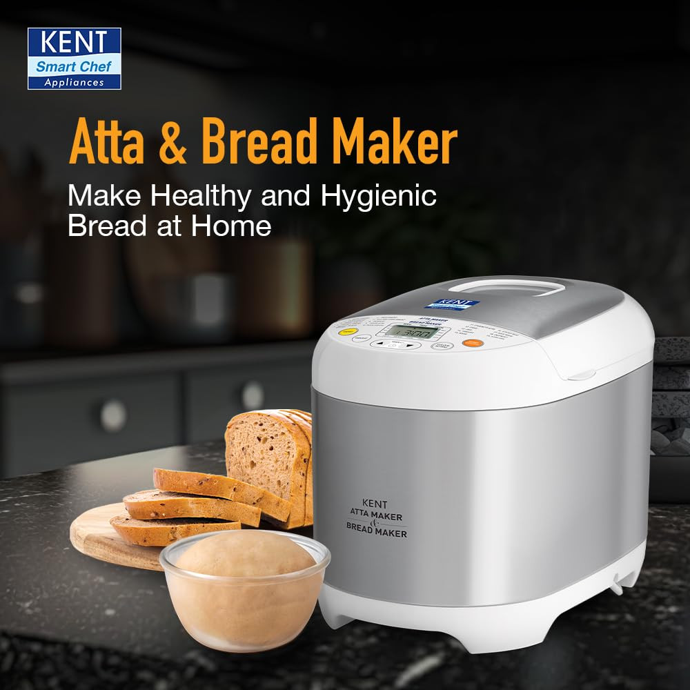 Kent Atta and Bread Maker for Home, Fully Automatic With 19 Pre-set Menu, 550w 16010 (Steel Grey)