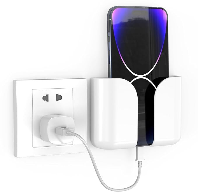 Elv Wall Mounted Mobile Phone Holder Storage Case for Phones with Strong Adhesive Strips | Wall Mount Mobile Stand/Multi-Purpose Stand for Phone Charging (White)