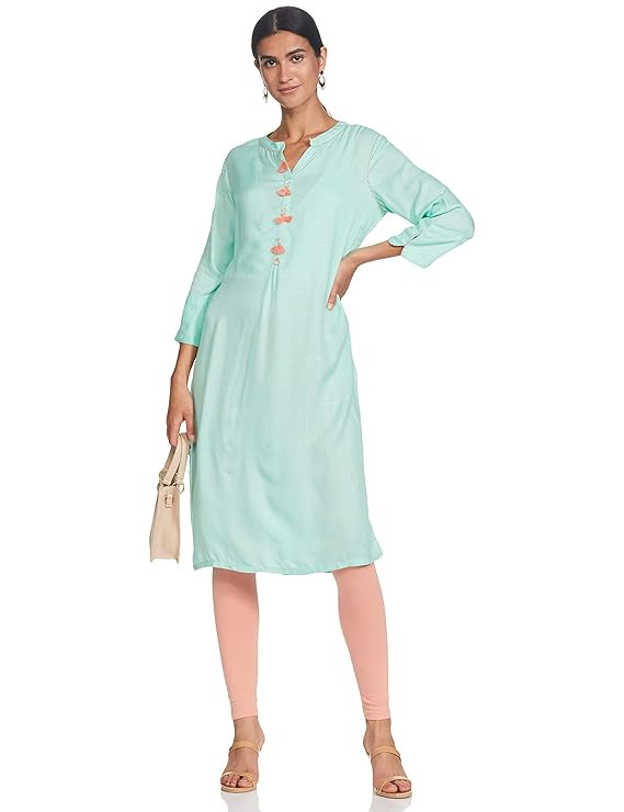 BIBA Womens Mandarin Collar Checked Kurta