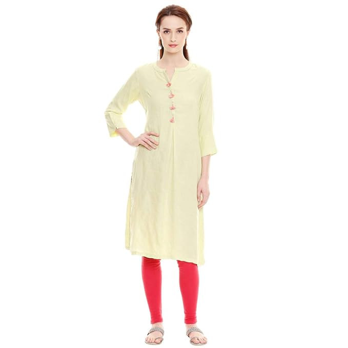 BIBA Womens Mandarin Collar Checked Kurta