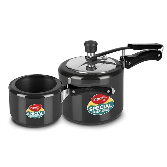 Pigeon by Stovekraft 2+3 Litre Combo Special Aluminium Inner Lid Induction Base Pressure Cooker (Silver) BIS Certified,Common lid for 2+3L