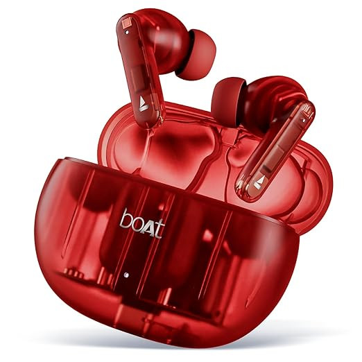 boAt Airdopes 191 ANC, 32dB ANC, Ambient Mode, 60HRS Battery, 4Mics ENx, in-Ear Detection, IWP Tech, Fast Charge, v5.3 Bluetooth Earbuds, TWS Ear Buds Wireless Earphones with mic (Pellucid Red)