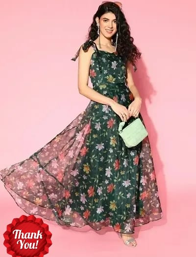 Green Indo-Western Georgette Gown For Women
