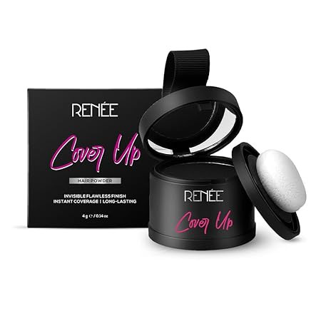 RENEE Cover-Up Hair Powder- Black, Helps Cover Grey Roots & Bald Spots Instantly, Highly Pigmented, Fuller and Denser, Long-Lasting & Matte Finish, Super-Fine Powder for Flawless Application, 4gm