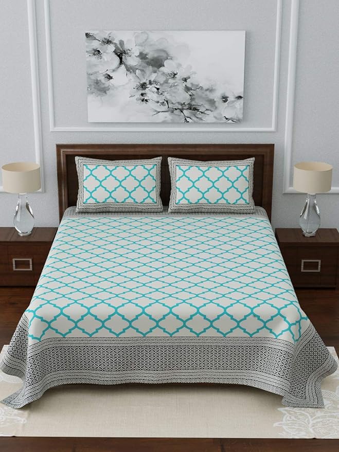 100% Cotton Double Bedsheet with 2 Pillow Covers, Blue