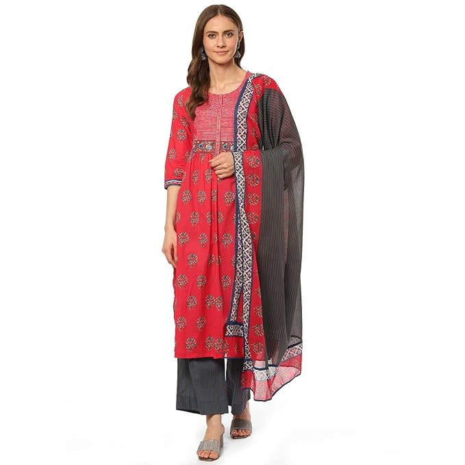 BIBA Women Skd Cotton Kurta with Pant & Dupatta