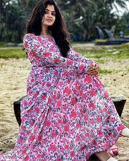 Floral Gown for Women Georgette Designer Gown Summer Casual Office Regular Wear Gown Tunic
