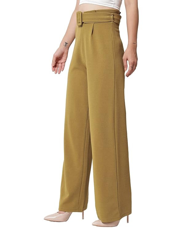 KOTTY Women's High Rise Viscose Rayon Relaxed Fit Korean Trousers
