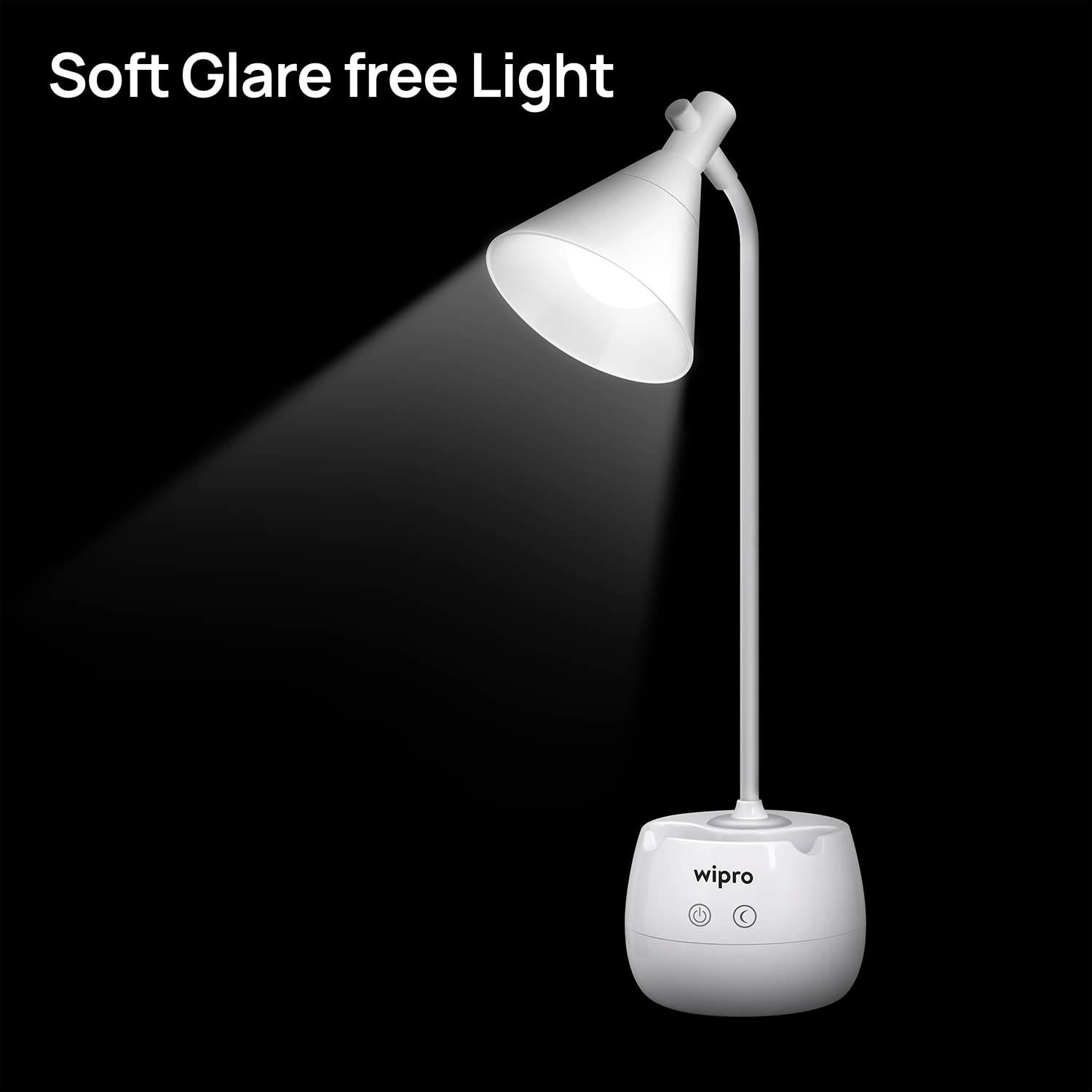 Wipro Orion 6w Rechargeable LED Table Lamp |3 Grade Dimming with Night Light |Adjustable Desk Lamp for Study |Mobile Holder |with Pen Stand | Li-Ion Battery, ABS, White (Pack of 1)