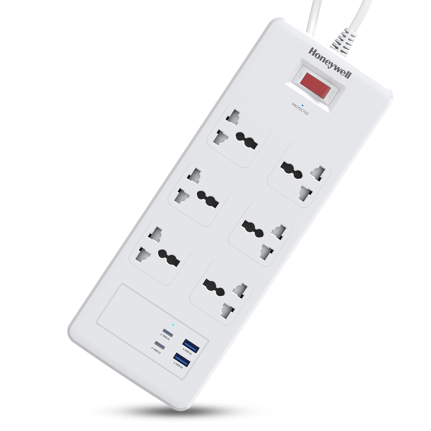 Honeywell 3 Out Surge Protector with Master Switch, Spike Guard/Extension Board, 3 Outlet, PD20W & 2xUSB, 13500Amp, 1.8 Meter Cord, DSW, Automatic Overload Protection, 3 Years Manufacturer Warranty