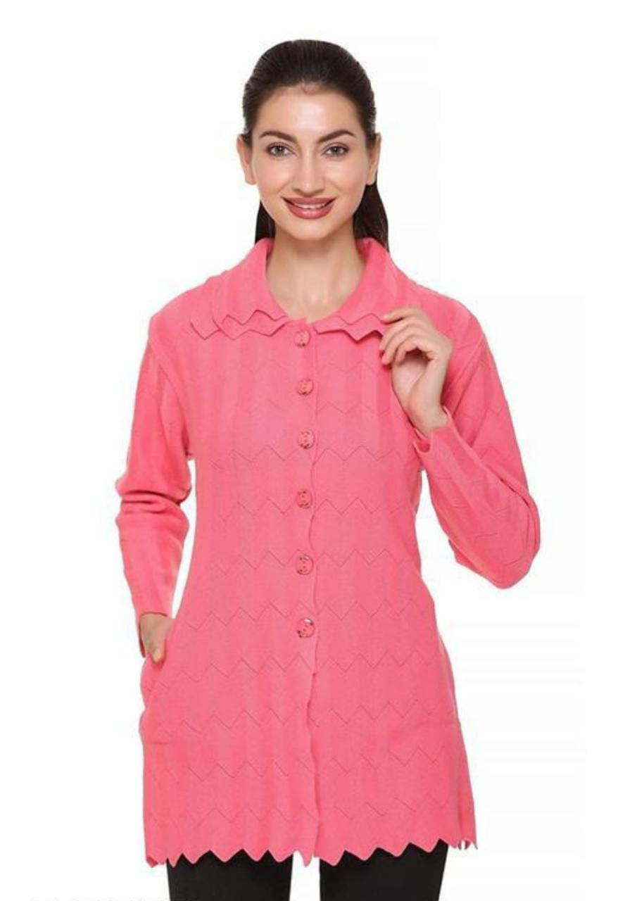 Women Self Design Collared Neck Beige Sweater