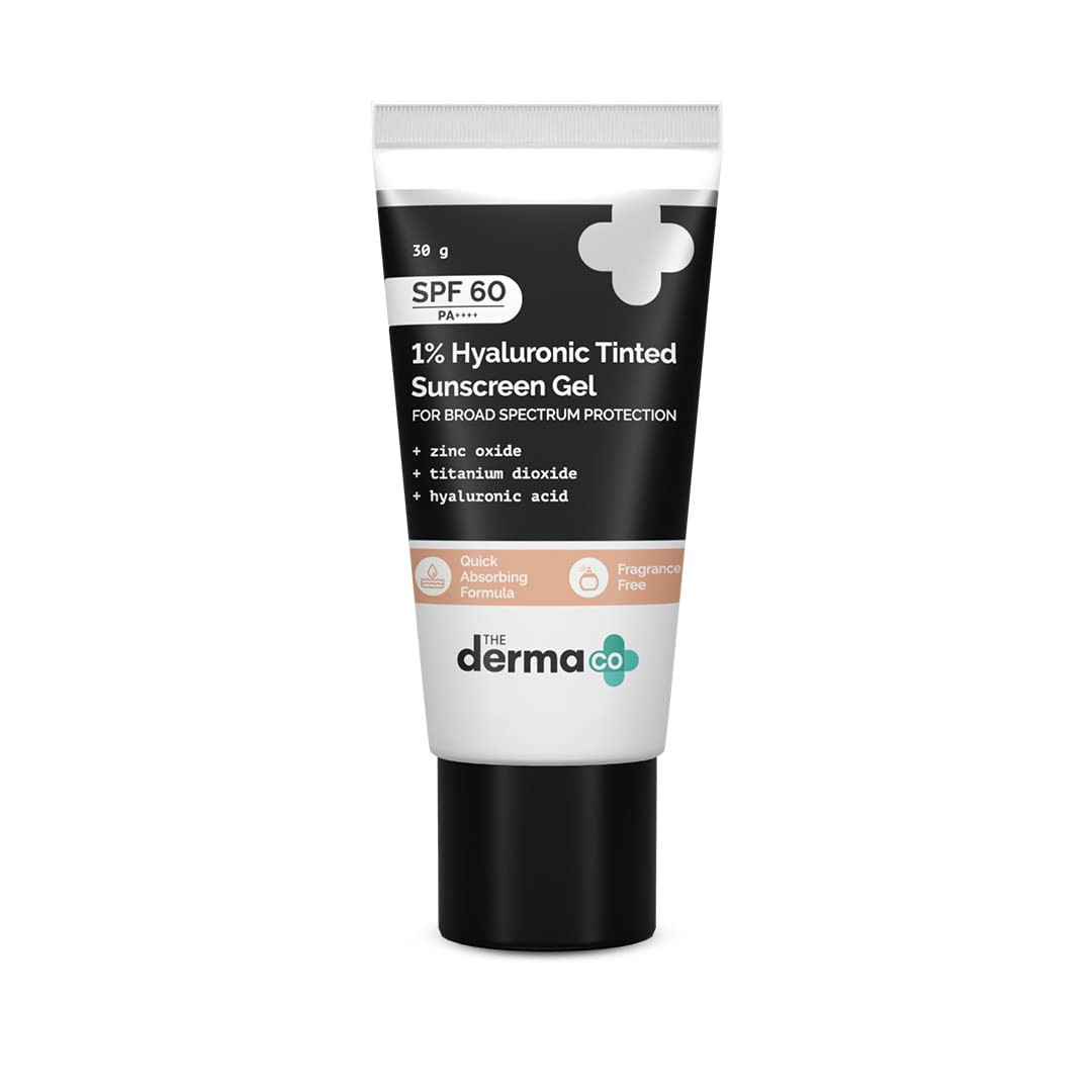 The Derma Co 1% Hyaluronic Tinted Sunscreen For All Skin Types Spf 60 Gel, Pa++++, No White