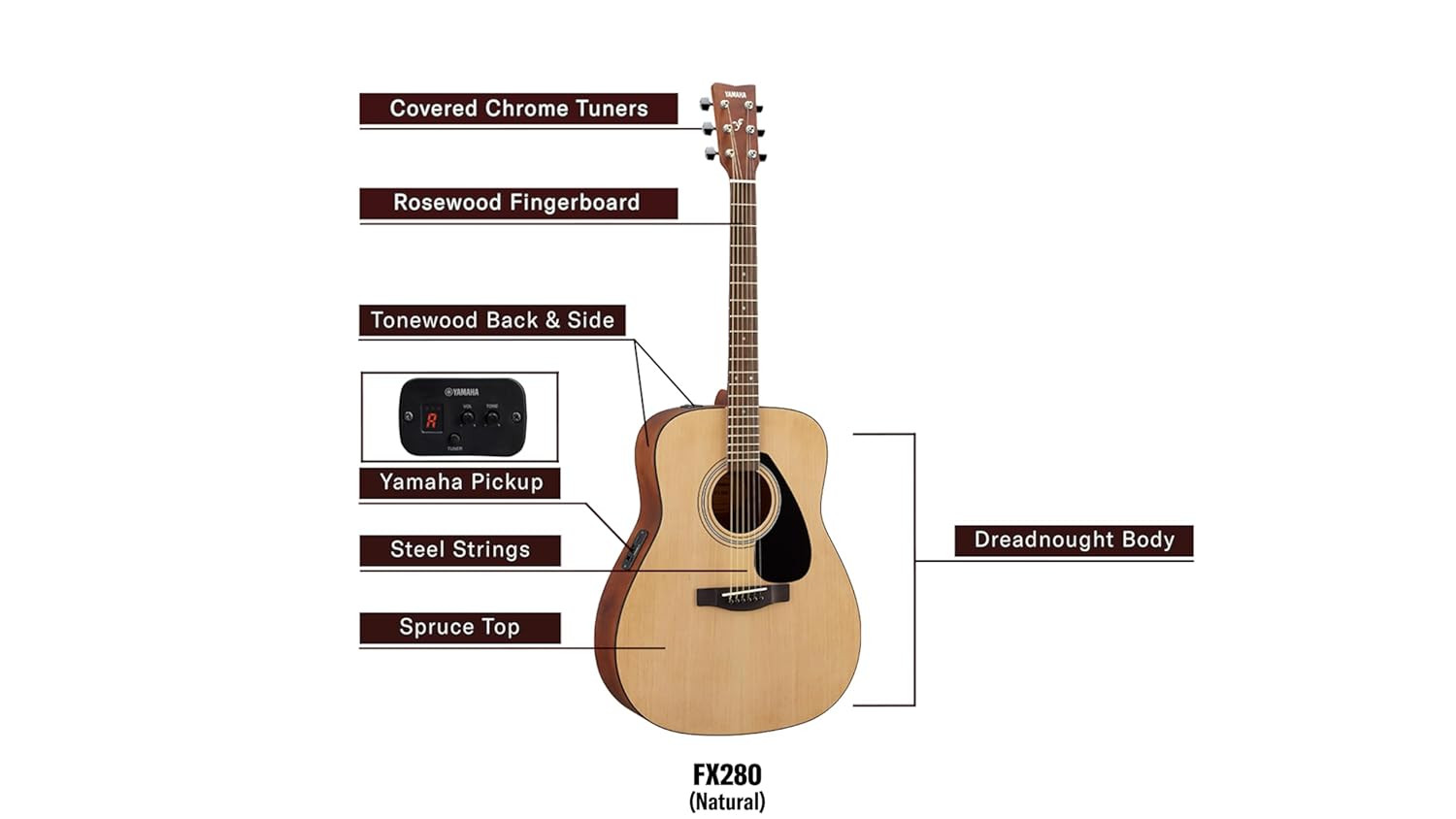 Yamaha Electric-Acoustic Guitar FSX80C Dreadnought With With Mexa Guitar Bag, Guitar Belt, Guitar Stand, String Set & Plectrums.(NT)
