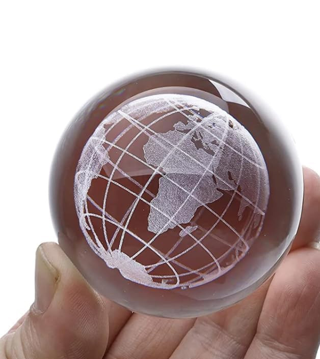 Desidiya 3D Globe Crystal Ball Night Light with Wooden Base - LED USB Table Lamp for Kids, Teens, and Home Decor