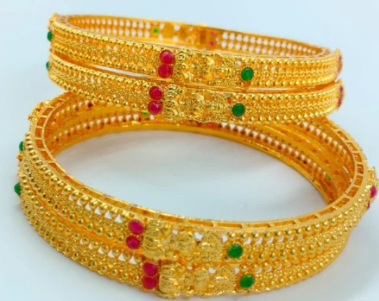 Handcrafted gold plated stone bangle set