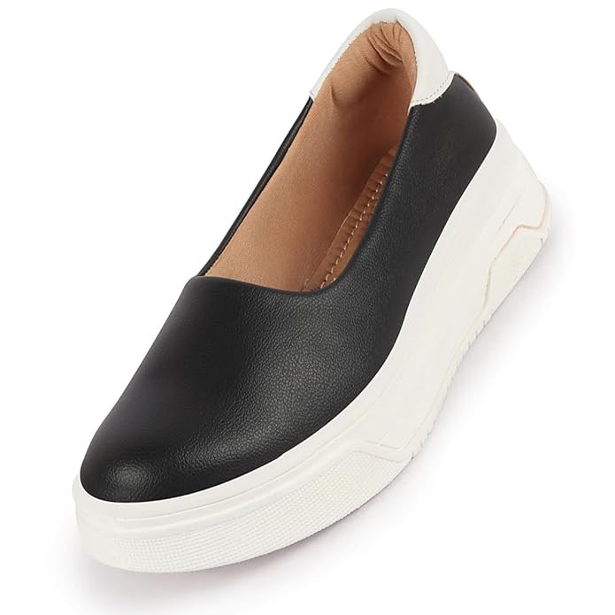 FAUSTO Women's Outdoor Fashion Comfort Height Enhance Platform Heel Ballerina Slip On Shoes