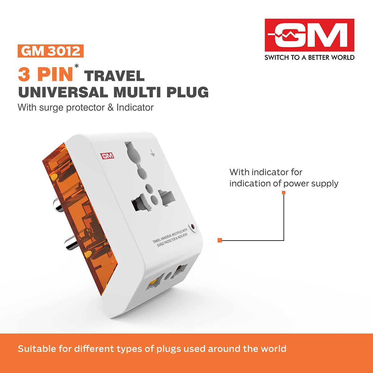 GM Cuba 3341 Power Strip with USB Type–C I Extension Cord with Surge Protection I Spike Guard I Fireproof Body Upto 750 Degree I 1.8M Cord I 3.4A Max Power Output I 3 International Sockets