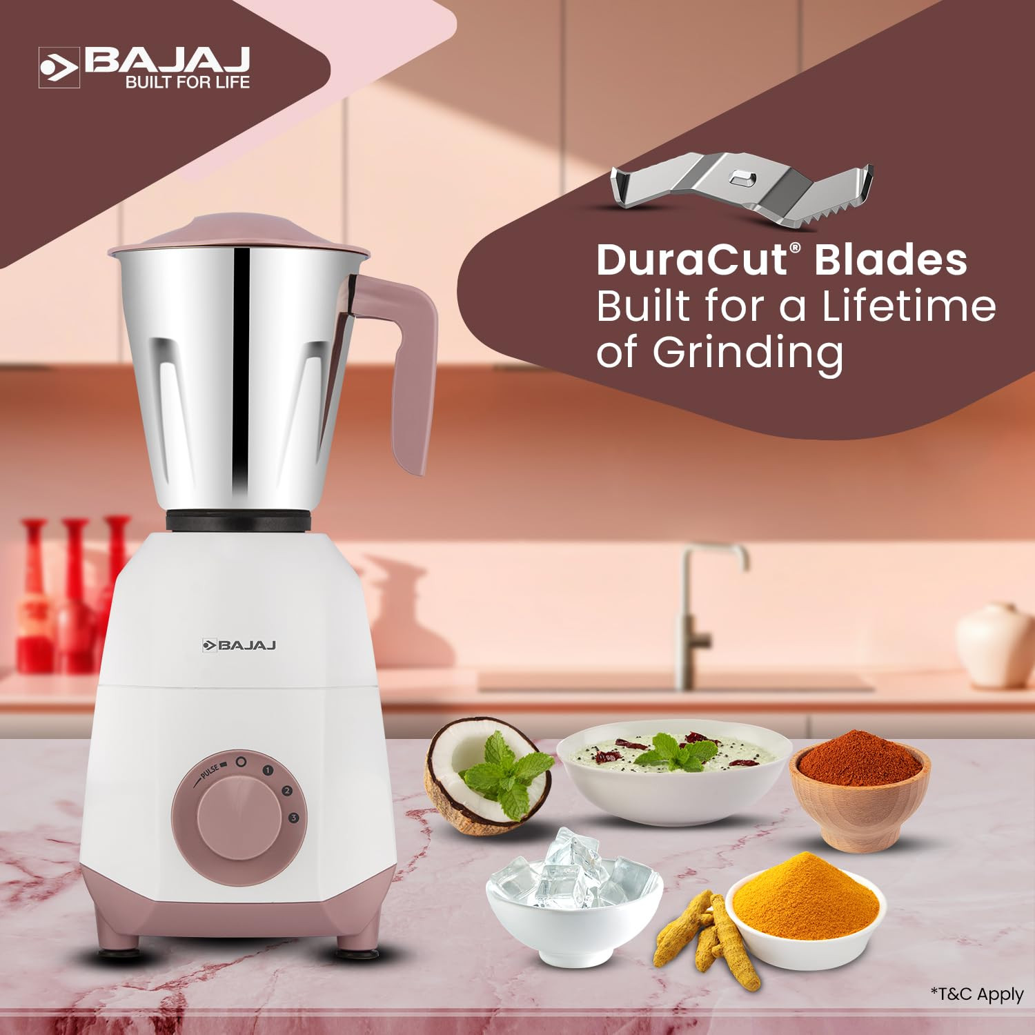 Bajaj Ninja Series GX75 4 Jar 750W Mixer Grinder | DuraCut Blades | 4 Stainless Steel Mixer Jars | Dry & Wet Grinding | 2 Yrs Warranty 【White/Lilac】