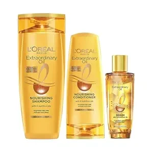 L'Oreal Paris Extraordinary Oil 3 -step Nourishing kit - Shampoo For Dry & Dull Hair (340ml) + Conditioner (180ml) + Hair Serum (30ml)