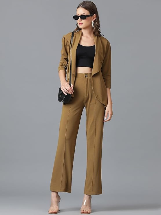 KOTTY Women's Solid Relaxed Fit 3/4 Sleeve Co-ord Blazer and Trouser Set.