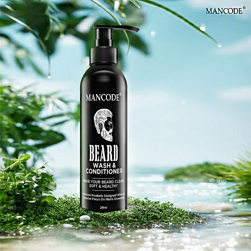 Mancode Beard Wash & Conditioner - 200ml | Conditions & Cleans Beard Mustache | Blended with Licorice, Vitamin C & Aloe vera | Natural & Organic Beard Shampoo for Men (Pack of 1)