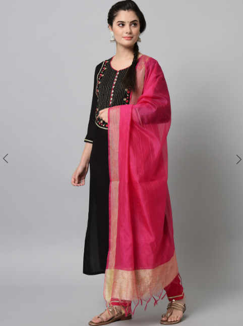 Black rayon embroidered kurta trouser set with dupatta