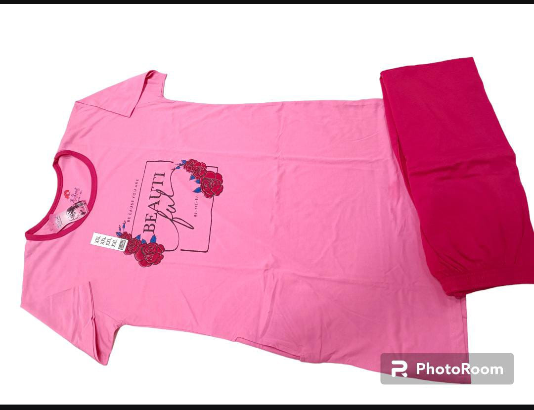 Women's Cotton Half Sleeve T Shirt and Pajama Pants Regular Fit NightSuit Top and Pyjama Set Ladies Night Dress/Night suit/Sleep wear