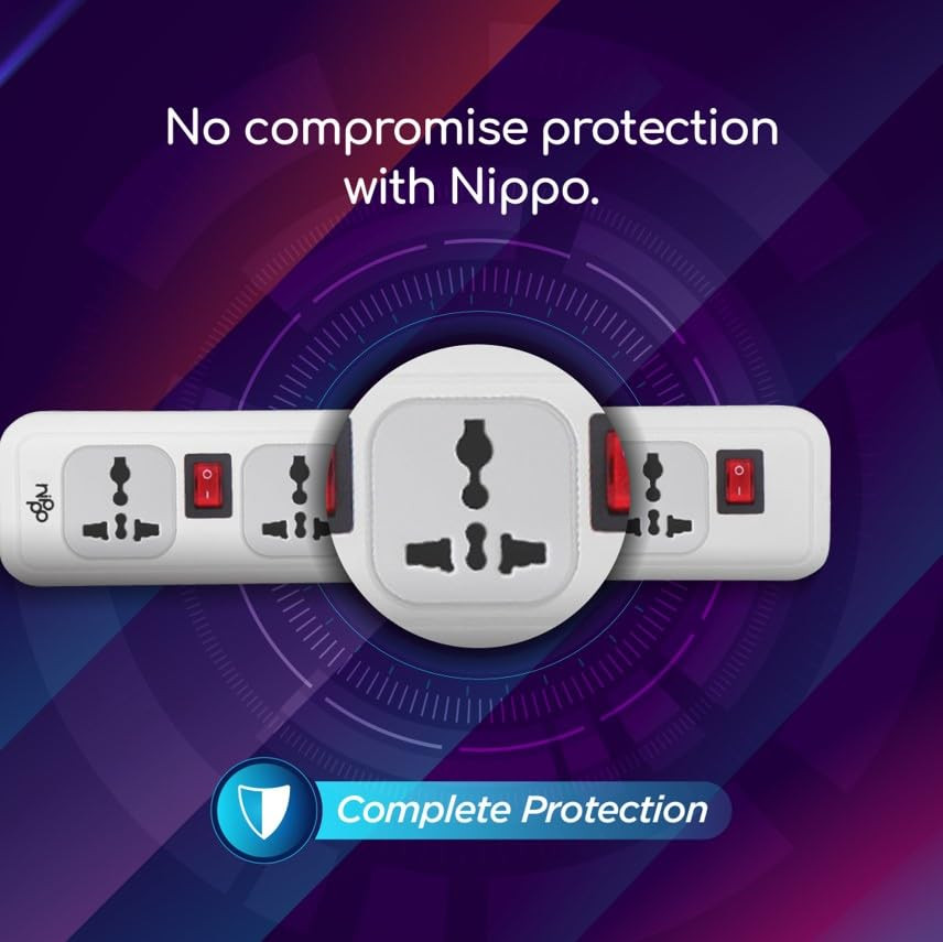 NIPPO 4KV Surge Protector I 4 Universal Socket with Individual switches I 2 Mtr Cord I 1 Year Warranty