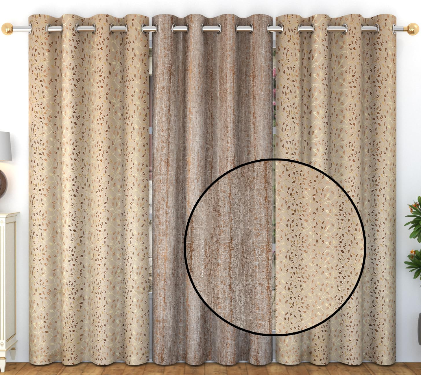 FRESH FROM LOOM Grommet Curtains for Door 9 Feet Long|Latest Big Window Curtain Premium Polyester Weaved Parda|Latest Modern Parde for Living Room Bedroom|Jacquard Screens (Set of 3 |Beige)