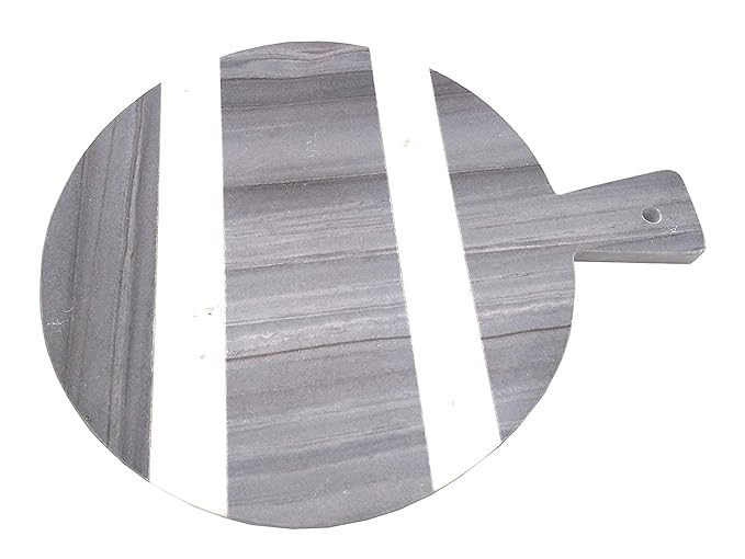 Stone Essential Round Marble Chopping Board, Cheese Platter, Cutting Board with Handle for Kitchen, Wine Serving and Gift (Grey & White)
