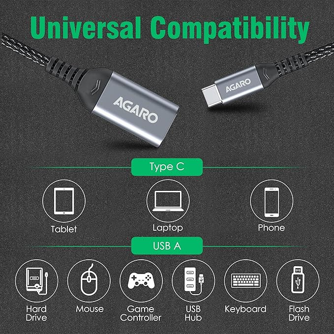 AGARO USB Type C to USB 3.0 OTG Cable, Adapter, Connector, Fast Charging, Data Transfer Speed Up to 10 GBPS, Compatible with Laptops, Tablets, Smartphone and Chargers