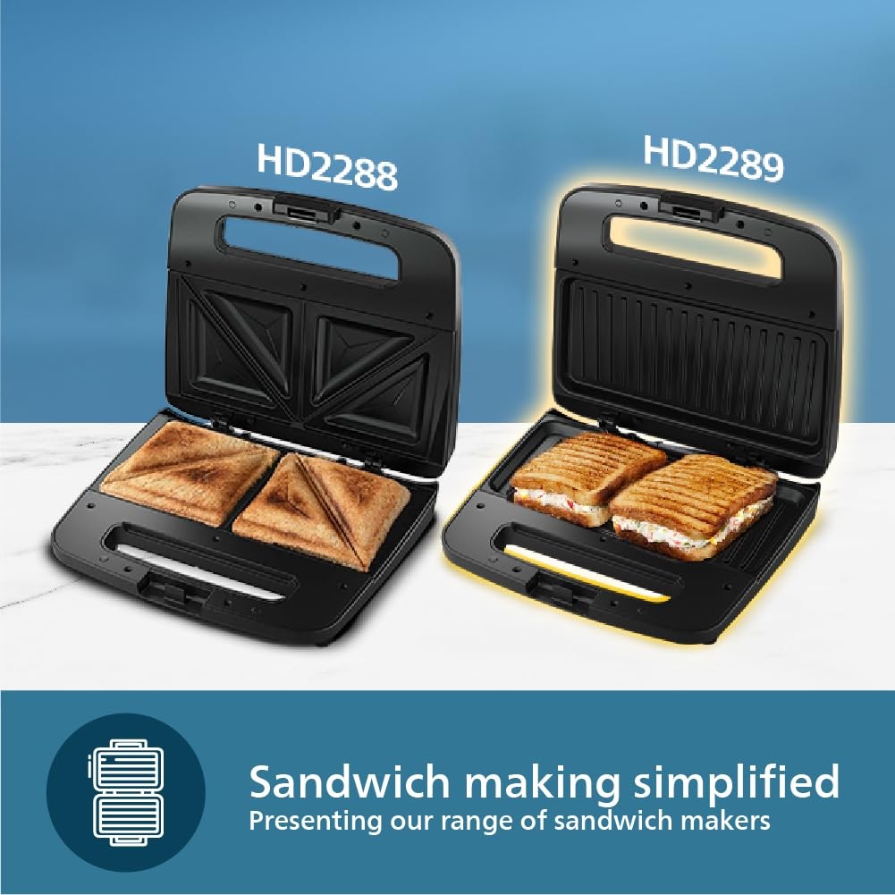 Philips HD2289/00 Panini Sandwich Maker XL Size | Black with Metallic Finish | Non Stick Plate | UHD Technology | Easy Locking | 700W