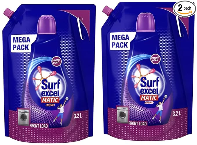 Surf Excel Matic Front Load Liquid Detergent 3.2 L Refill, Designed for Tough Stain Removal on Laundry in Washing Machines Laundry in Washing Machines - Mega Pack (Pack of 2)