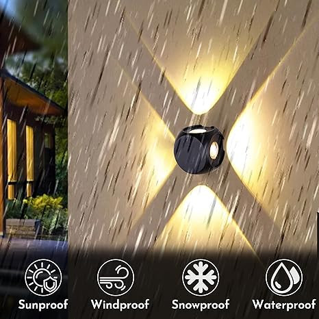 FERA Waterproof Aluminium Up Down Led Wall Lamp, 4 Ray, Multy Colour, Indoor/Outdoor Decorative Wall Sconce Light (4 Ray Color)