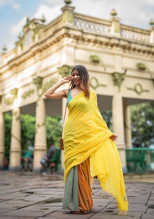 Cotton Mulmul Saree with Blouse Piece, Multi-Color