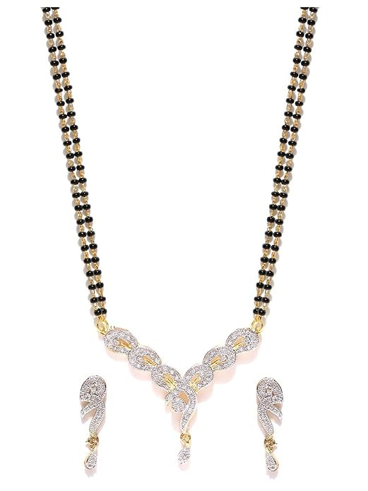 YouBella Women's Pride American Diamond Gold Plated Mangalsutra Pendant with Chain and Earrings for Women