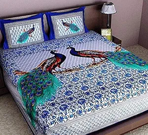 100% Cotton Double Bedsheet with 2 Pillow Covers, Blue