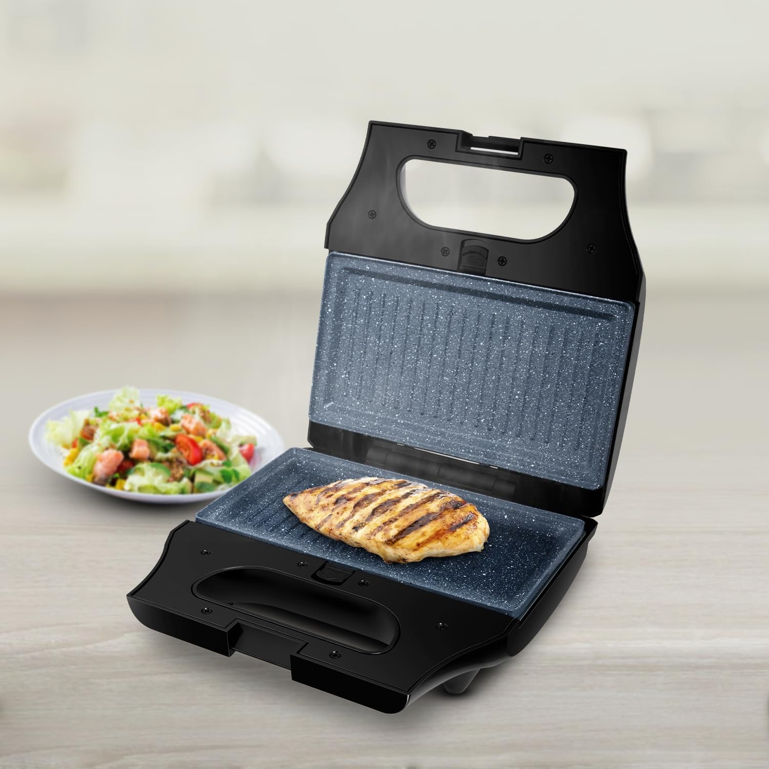 wipro Elato Bs302 800 Watt 3-In-1 Detachable Sandwich Maker, Removables Plates For Toaster, Griller & Waffle Maker, Non-Toxic Ceramic Coating,2 Year Warranty, Regular Bread Size For 2 Slices, Black