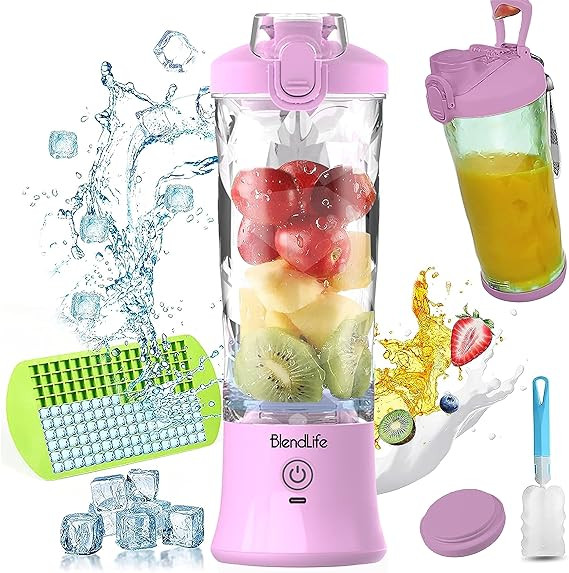 BlendLife Ultra Waterproof Portable Blender For Juices, Shakes, Smoothies. Pulse Mode Feature, LED Lights, 230W, 4000mah Battery. Sipper & Carry Handle, Convertible Jar 600ml - Blue (1-Year Warranty)